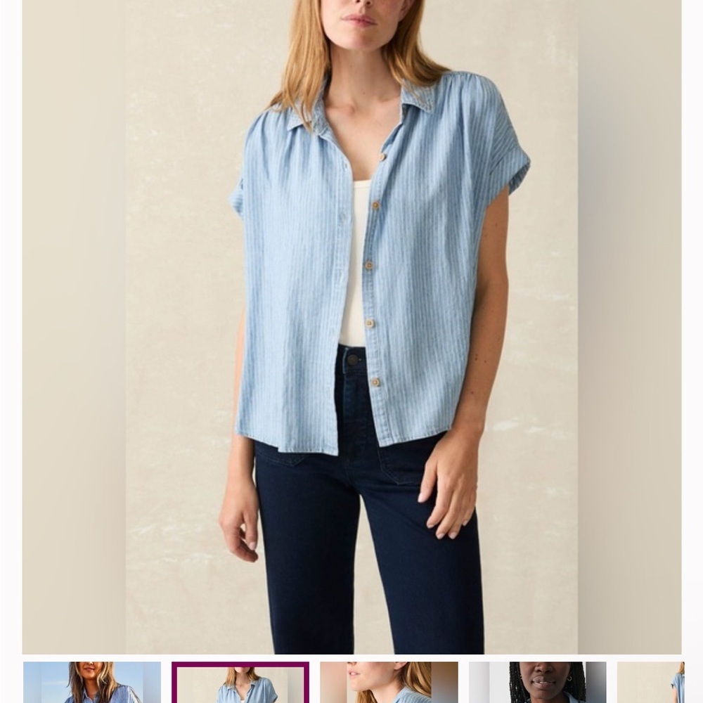 Faherty Light Blue Pinstripe Button-Up Shirt - Picture 6 of 6
